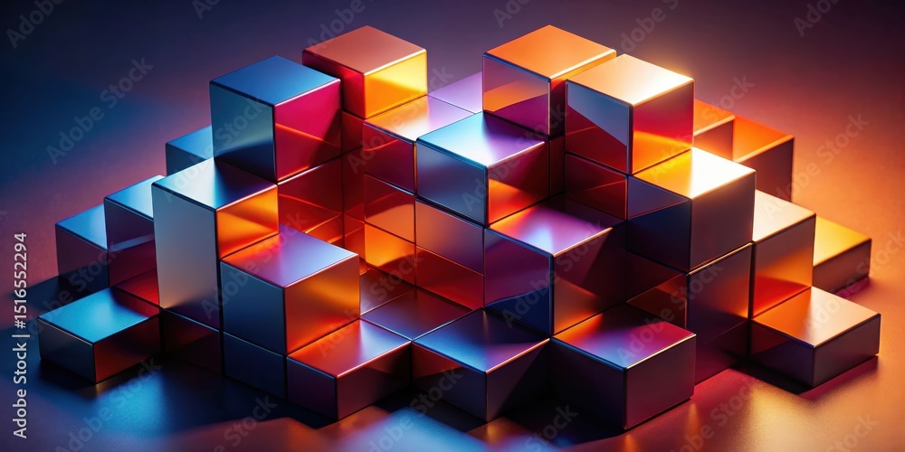 Poster Abstract Geometric Cube Structure with Vivid Gradient Hues and Reflective Surfaces
