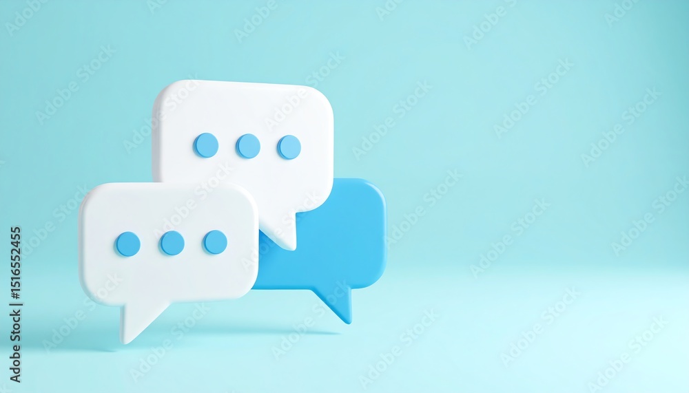 Poster two white and blue speech bubbles representing digital communication and social interaction in moder