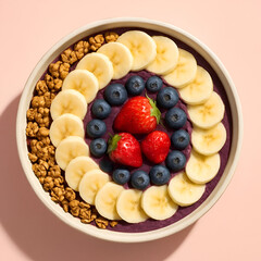 Açai Bowl – Spiral Berry & Granola Pattern, Pastel Pink Background