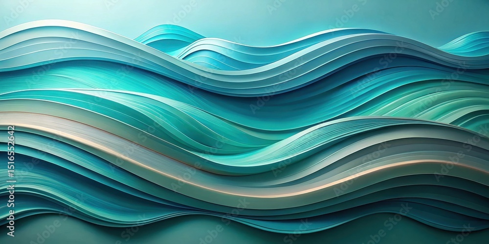 Poster Abstract Teal Wave Pattern Serene Undulating Lines of Fluid Design for Backgrounds and Presentations