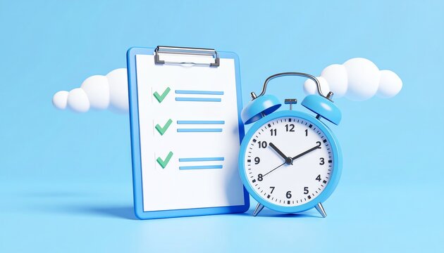 Clock and clipboard with checklist illustrating organization and time management concept for productivity and efficiency - Powered by Adobe