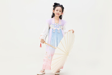 Chinese girl wearing Chinese Ming Dynasty Hanfu on black background