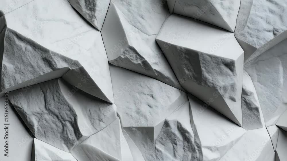 Poster abstract grey and white geometric polygonal surface with sharp edges, faceted modern stone texture a