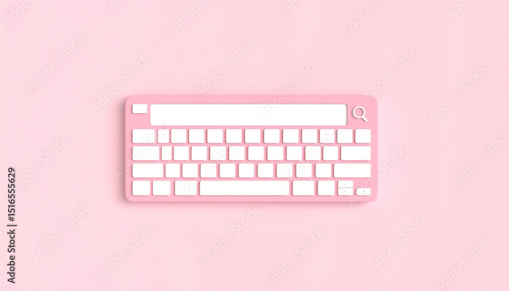 Poster innovative pink keyboard in minimal blank 3d illustration with search bar for modern technology and 