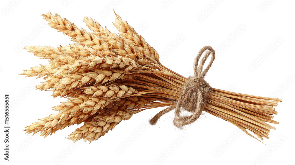 Poster golden wheat stalks are bundled together and tied with twine. creating a rustic and wholesome image 