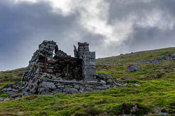 Abandoned industrial architecture on hillside in Dinorwic salte quarry
