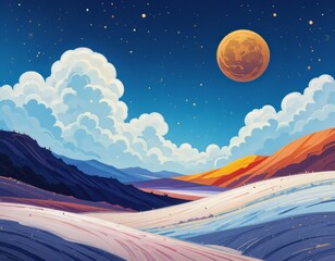 paisaje surrealista con nubes y luna
