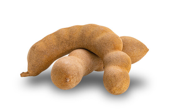 Ripe sweet Tamarind or Tamarindus indica isolated on white background with clipping path.