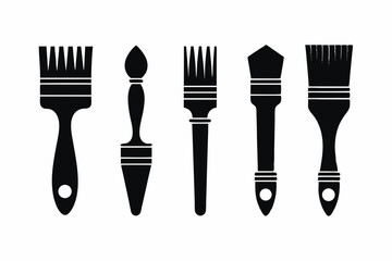 set of Paint brush vector silhouette illustration isolated on white background