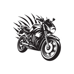 Black silhouette vector illustration of a motocross sport biker riding a motorcycle at speed, performing a stunt jump