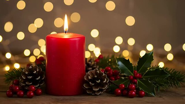 Red Advent Candle with Christmas Decorations