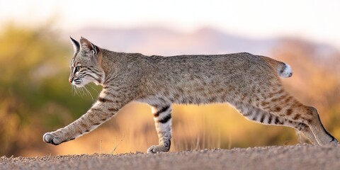 dynamic angle wildlife action photo of dynamic pose bobcat
