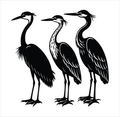 Black heron silhouette vector illustration, a beautiful avian animal of nature.