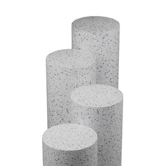 3d Render of 4 cylinder podiums in terrazzo color. transparent background.