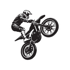 Naklejka premium Motocross rider on a white background, isolated black silhouette jumping a sport motorcycle with speed