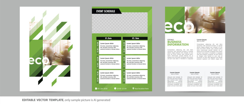 green sustainable eco  business flyer booklet event schedule timeline time table background template - Powered by Adobe