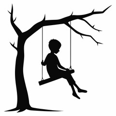 Silhouette vector artwork of a baby sitting on a swing