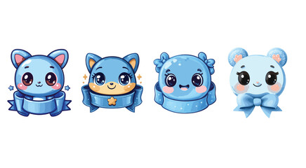 Obraz premium Adorable blue kawaii baby animals cartoon characters