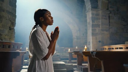 black ethnic woman church christian praying religious content video - Powered by Adobe