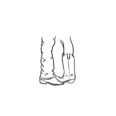 Sketch couple cowboy line art, line art cowboy boots under jeans. hand drawn couple shoes vector