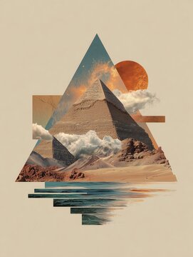 Surreal Geometric Collage of the Pyramid of Giza with Modern Design