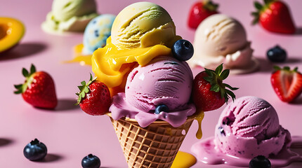 chocolate ice cream with fruits