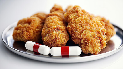 Fried chicken served with large capsules