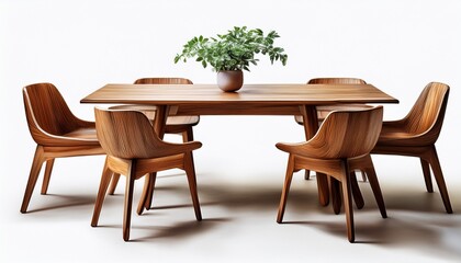 modern wooden table with chairs cutout isolated on white white background generative ai