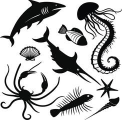 Naklejka premium Elegant Ocean Life Silhouette Design for Branding