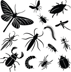 Black and White Insect Silhouettes – Hyper-Realistic, Elegant Vector Pattern with Minimalist Seamless Design