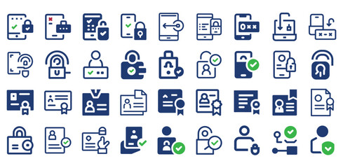 Credentials and Authentication Icons. Vector EPS Featuring Password Key, Shield Lock, Fingerprint Access, and Authorization Symbols for Cybersecurity and App UI