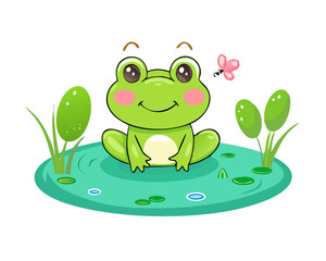 green frog on a white background