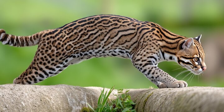 ocelot outdoors frolicking in its natural habitat
