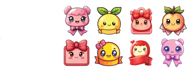 Adorable kawaii fruit and gift box characters