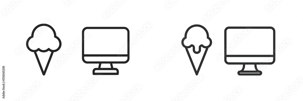 Poster fun illustrations of ice cream cones and computers in a minimalist line art style for creative proje