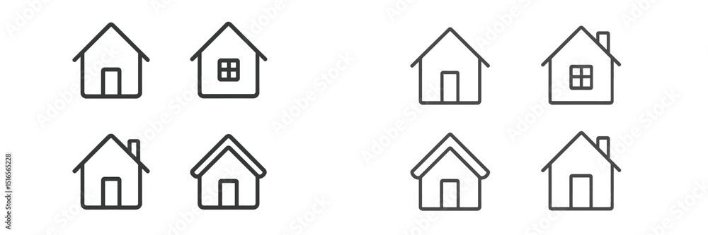 Poster line art designs of various houses showcasing different styles and features in a minimalistic layout