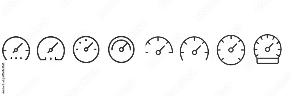 Poster various speedometer designs illustrate measurements of speed and performance in a minimalist style