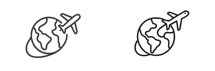 Global travel concepts with airplane and earth icons illustrating transportation and adventure
