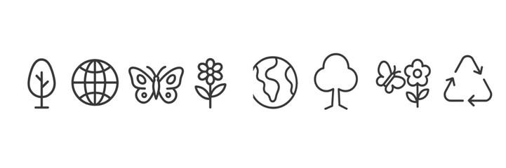 Symbols representing nature and sustainability in a minimalist design for environmental awareness