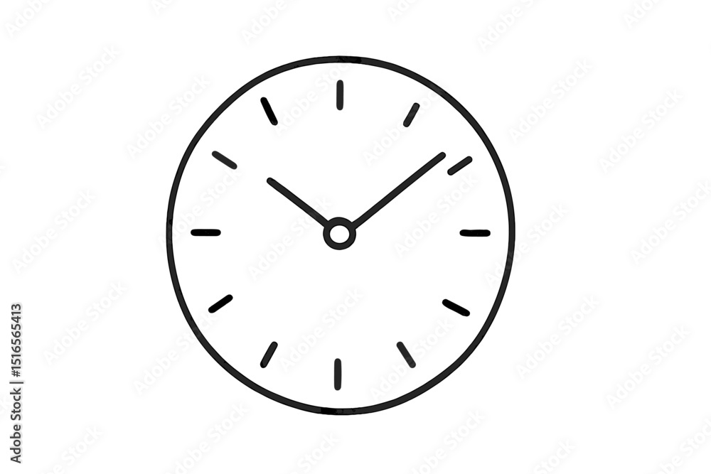 Poster simple clock design showing time in a minimalistic style with black outlines and white background