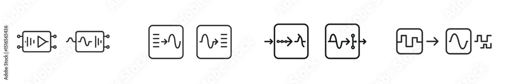 Poster unique symbols representing sound waves and audio signals in a digital or technical style
