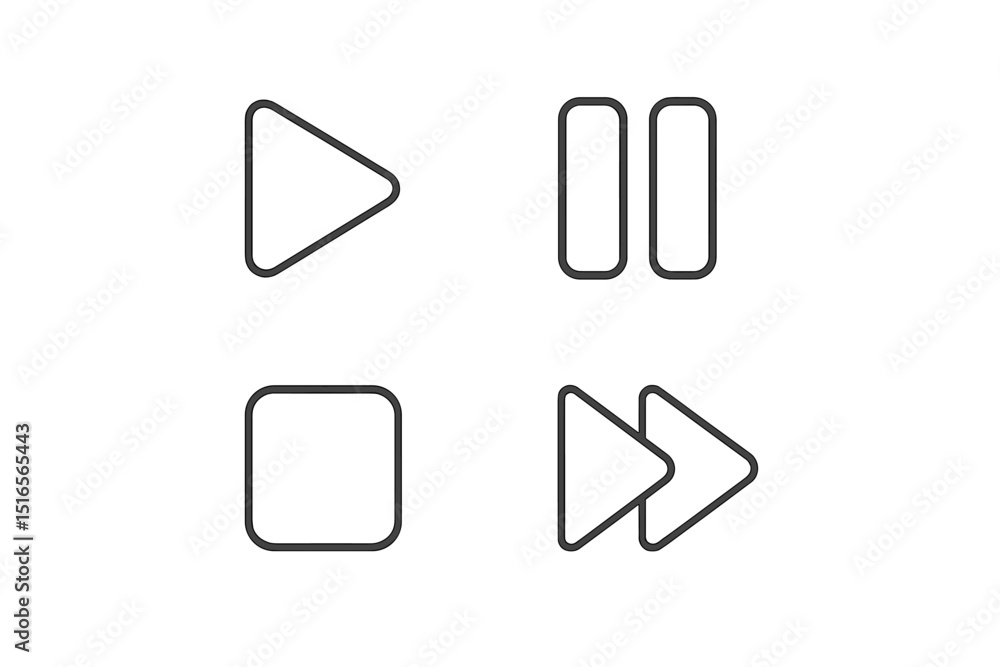 Poster simple set of media control icons designed with minimalistic lines and shapes, suitable for various 