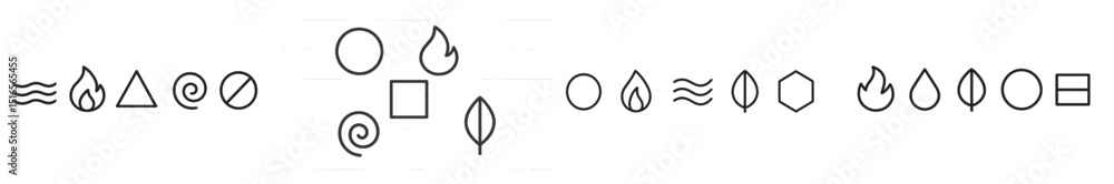 Poster symbols representing elements and natural forms in a minimalist design from a creative studio