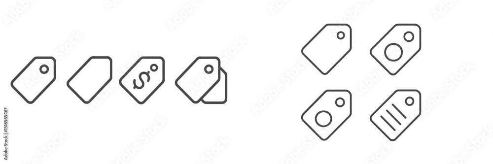 Poster various designs of labels created in a minimalist style featuring different shapes and elements