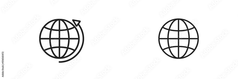 Poster simple line art of globes showing rotation and stationary position representing global travel and ex