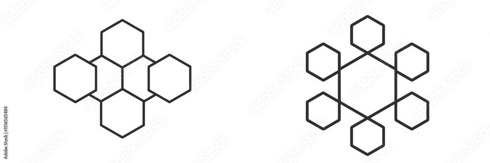 Poster abstract geometric shapes in black and white with hexagonal patterns on a blank background