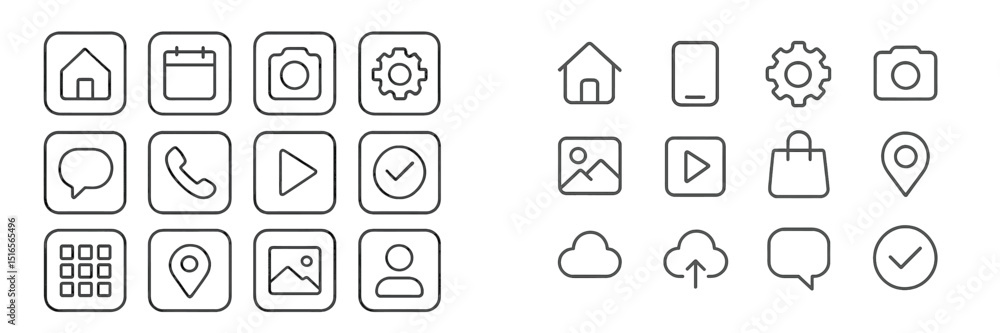 Poster set of simple line icons for user interface design featuring common digital symbols and elements