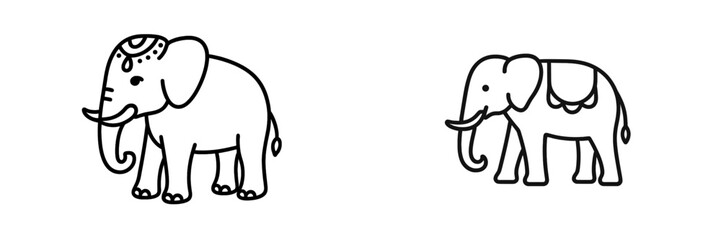 Two stylized elephants depicted in simple line art showcasing unique cultural elements and playful design
