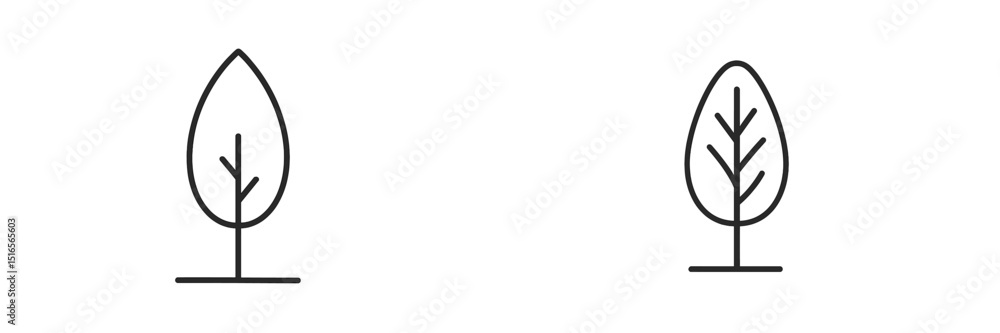 Poster minimalistic sketches of trees on a plain background showcasing different leaf shapes and branch str