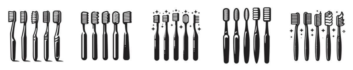 toothbrush silhouette vector set